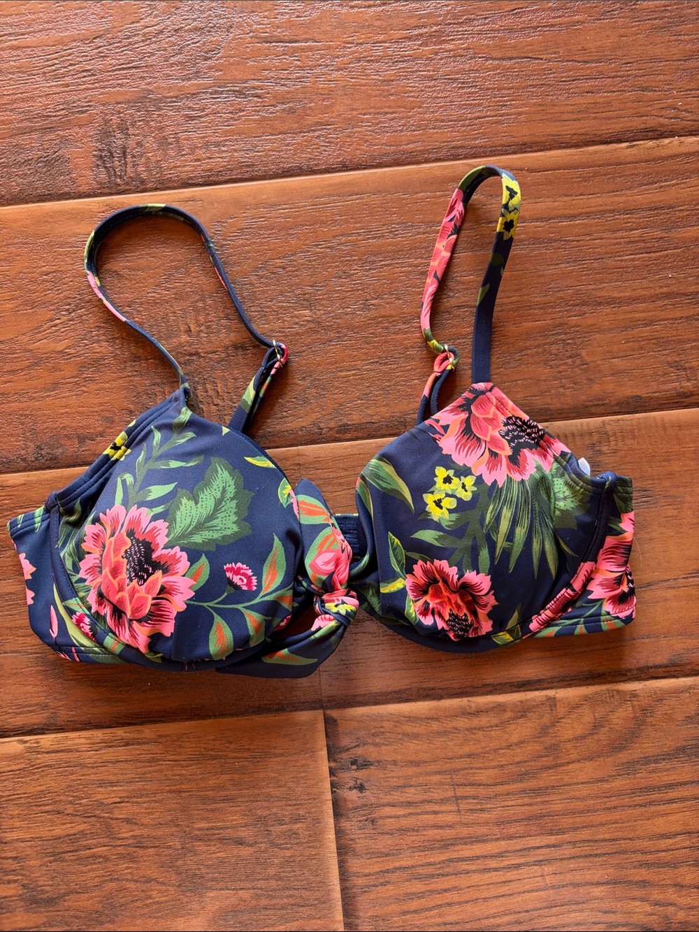 Navy Floral Bikini Top with Pink & Green Print